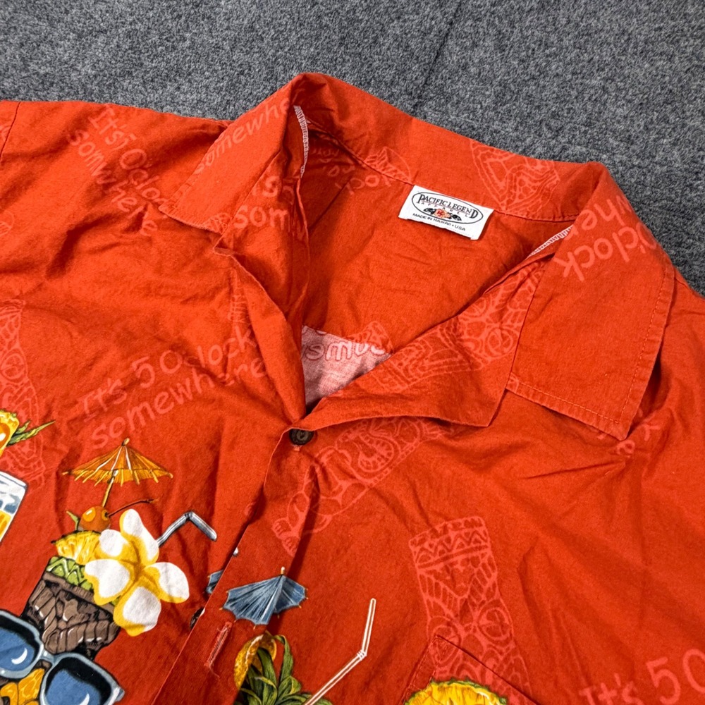 Pacific Legend Hawaiian Shirt Men 2XL Red Tiki It\'s 5 O\'clock Somewhere Cotton